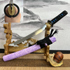 Handmade Twist Folded Steel Japanese Tanto With Ring Tsuba and purple Scabbard Real Tanto Sharped ring