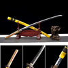 Handmade Manganese Steel Full Tang Real Japanese Katana With Glossy Portrait Yellow Sheath